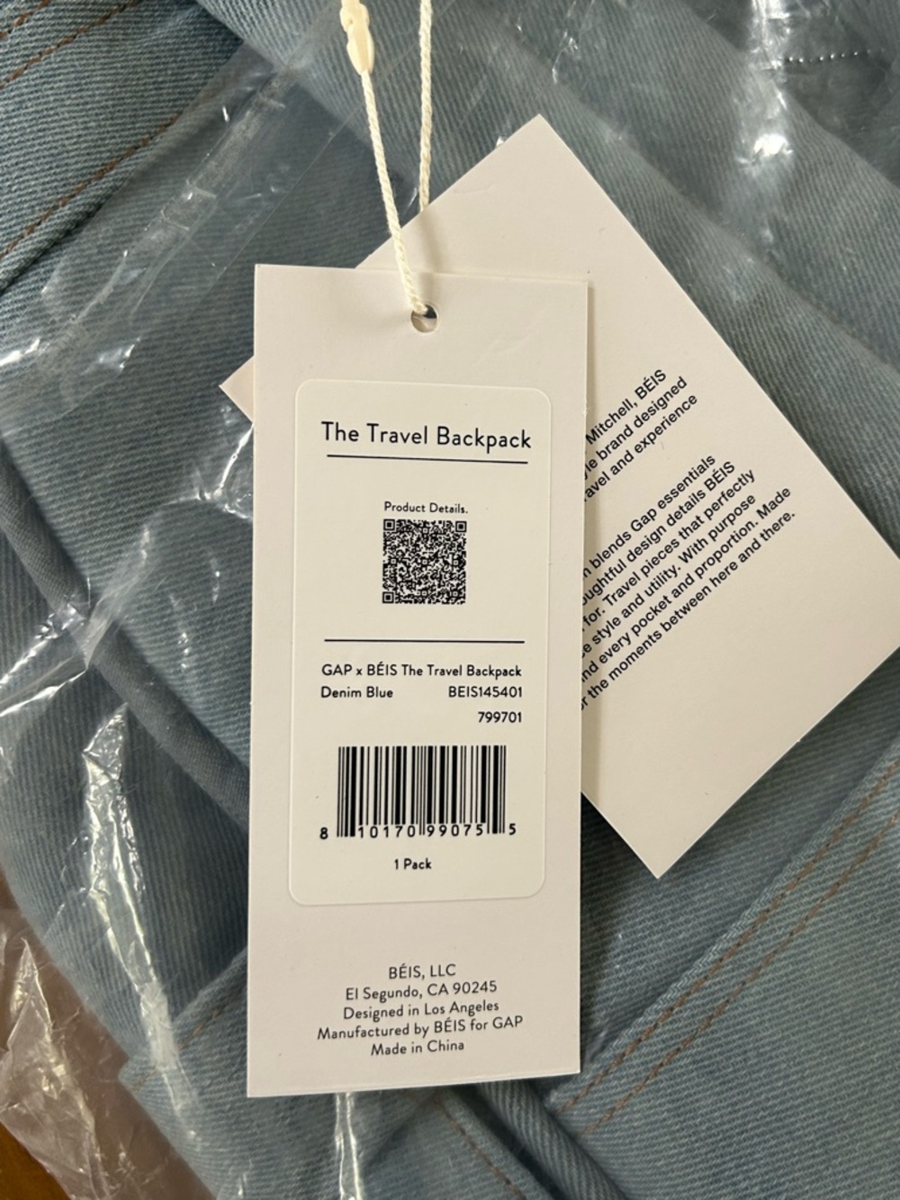 NWT Gap x Beis Collaboration Denim Backpack - Picture 3 of 16